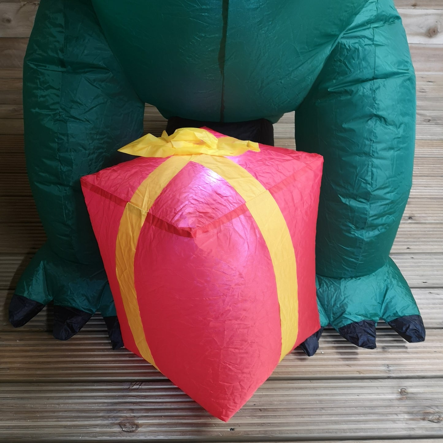 2.1m Premier Christmas Indoor Outdoor LED Inflatable T Rex Dinosaur in Santa Hat with Parcel