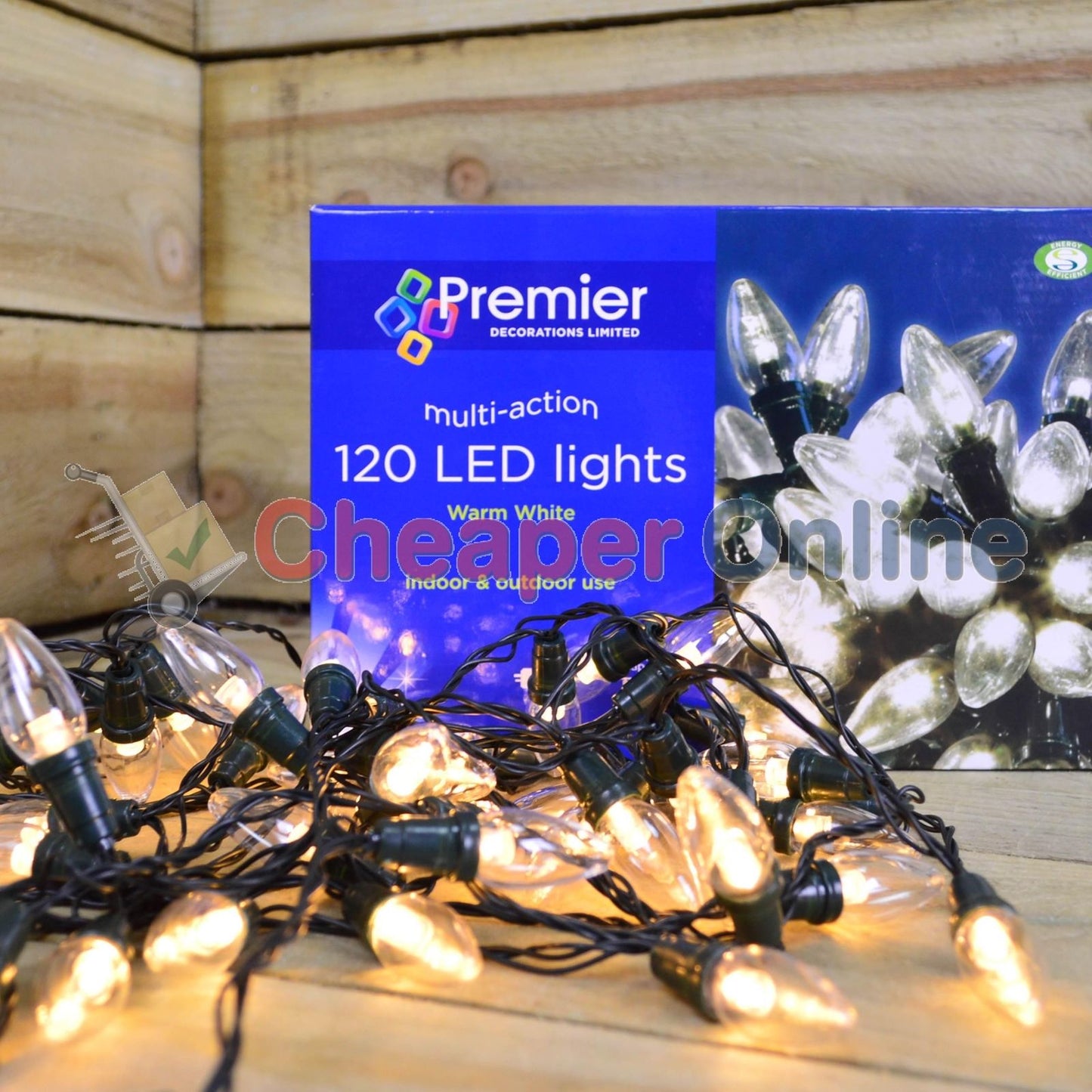 11.9m 120 LED Premier Christmas Lights - Multi Action C6 Bulb in Warm White