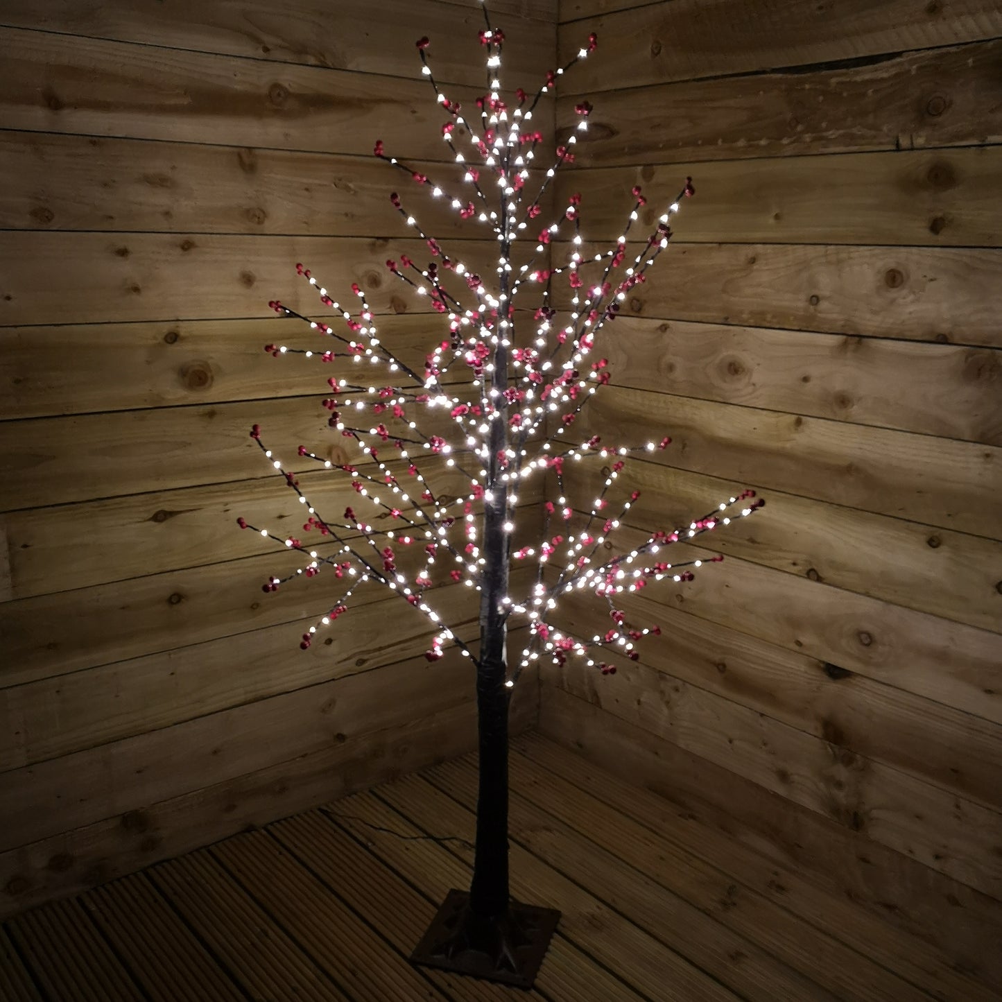 150cm 5ft Christmas Lit Black Twig Berry Tree 500 Warm White LED