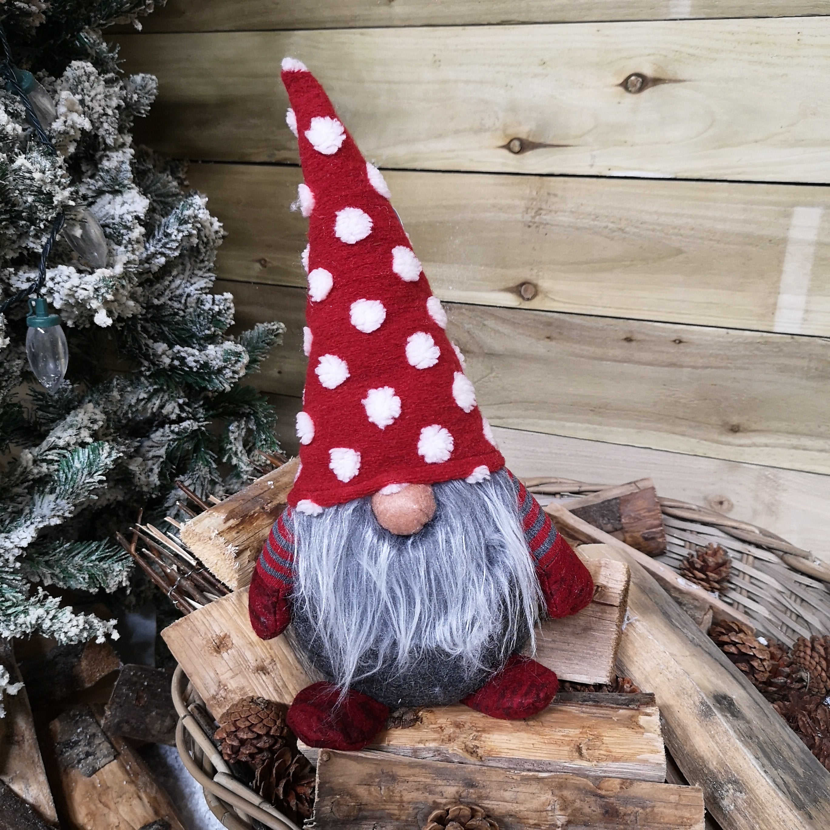 39cm Festive Grey & Red Bearded Christmas Gonk with White Polka Dot Hat