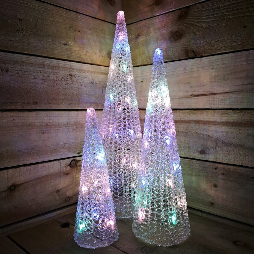 Snowtime Set of 3 Pastel Coloured Christmas Static LED Pyramids