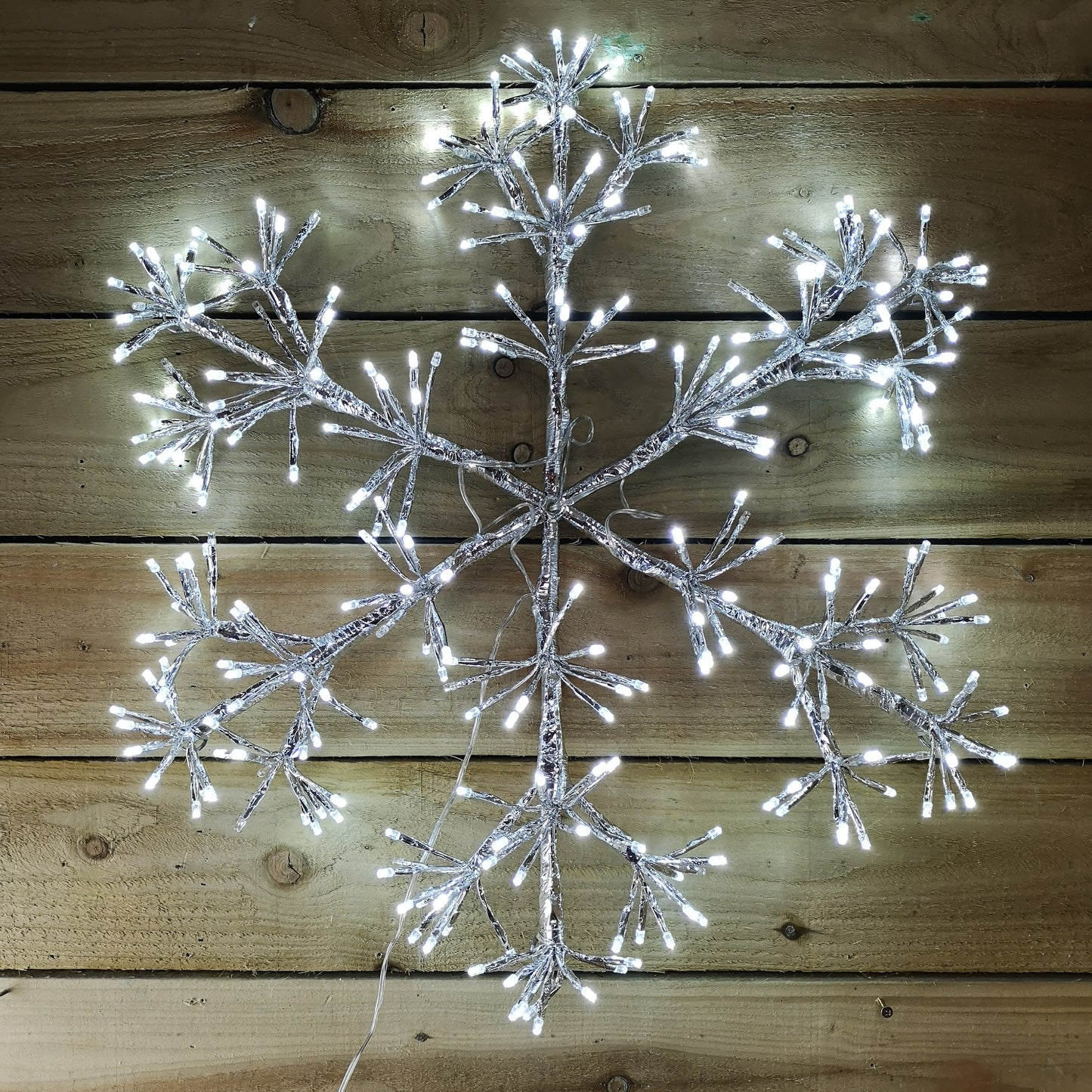 Premier 60cm Silver Starburst Snowflake Wall Window Decoration with 300 Warm White LEDs