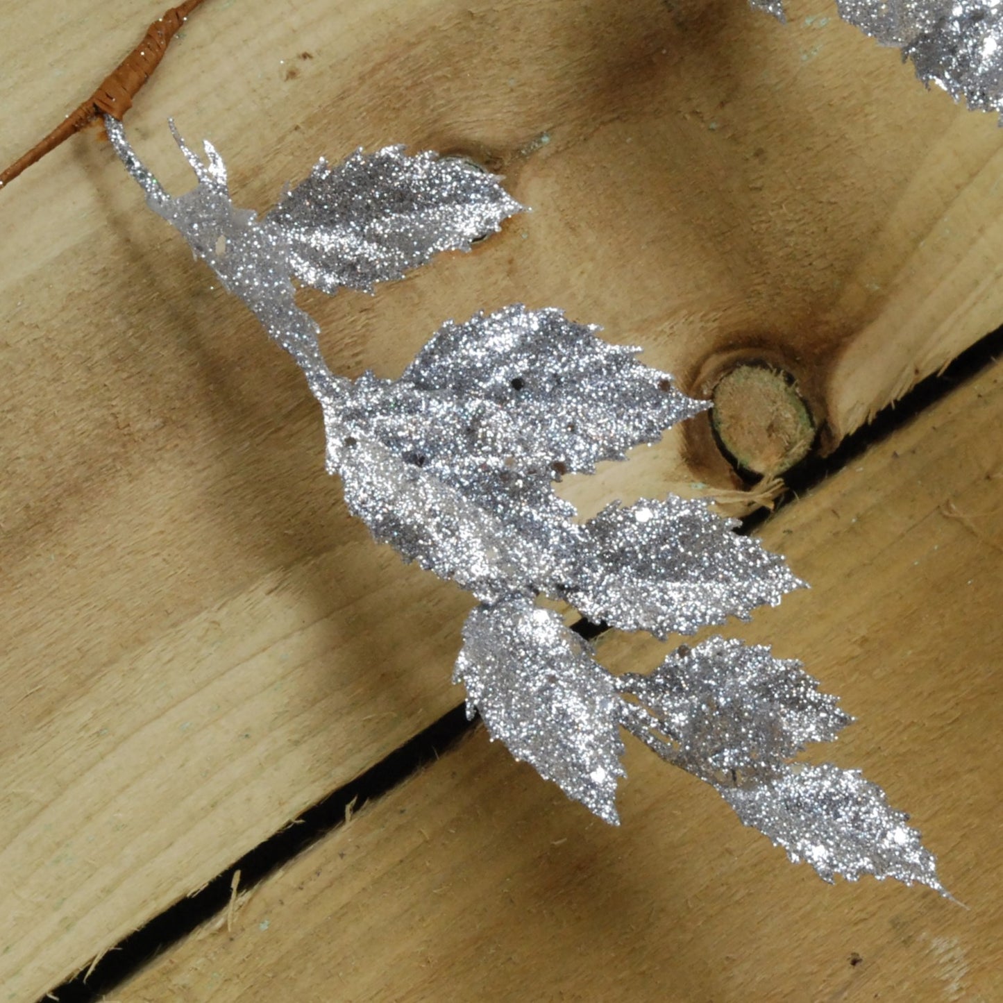 180cm Christmas Glitter Leaf Garland In Silver