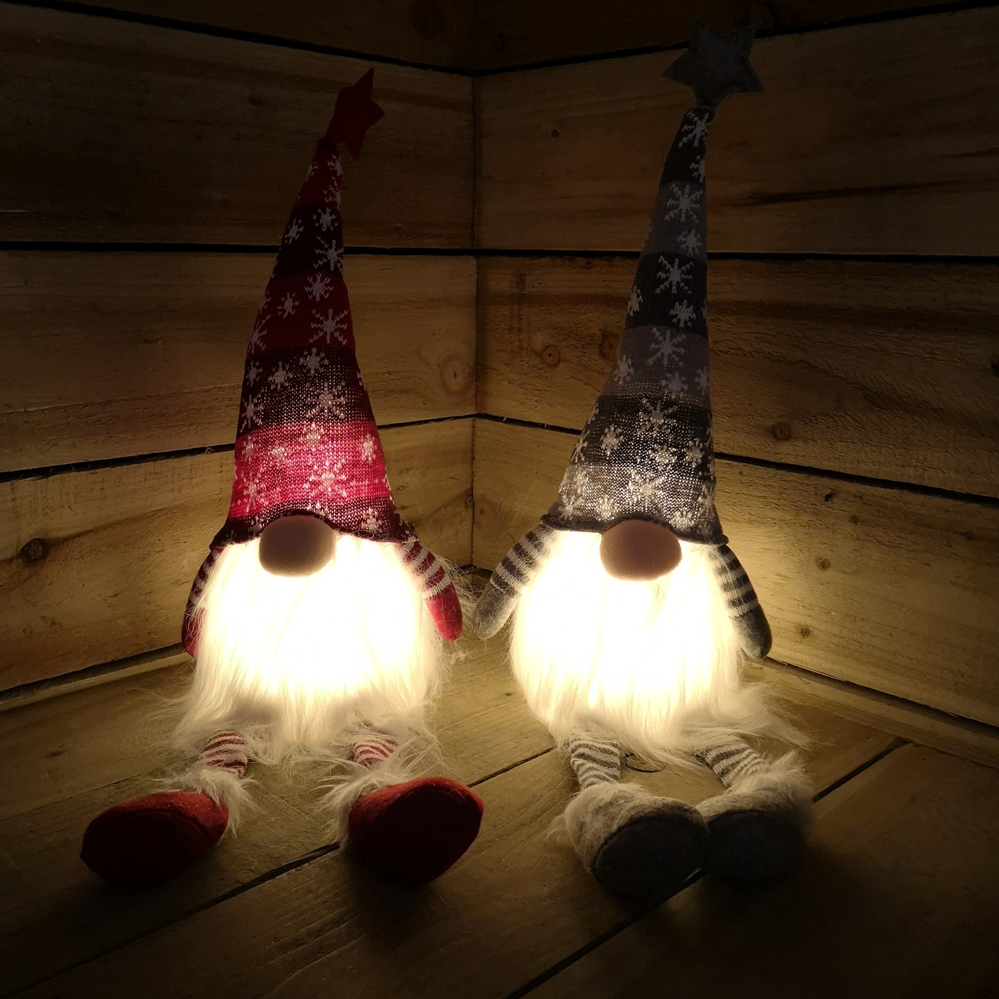 48cm Christmas Light Up Gnome Gonk Nordic Dangly Leg Sitting Choose Red or Grey