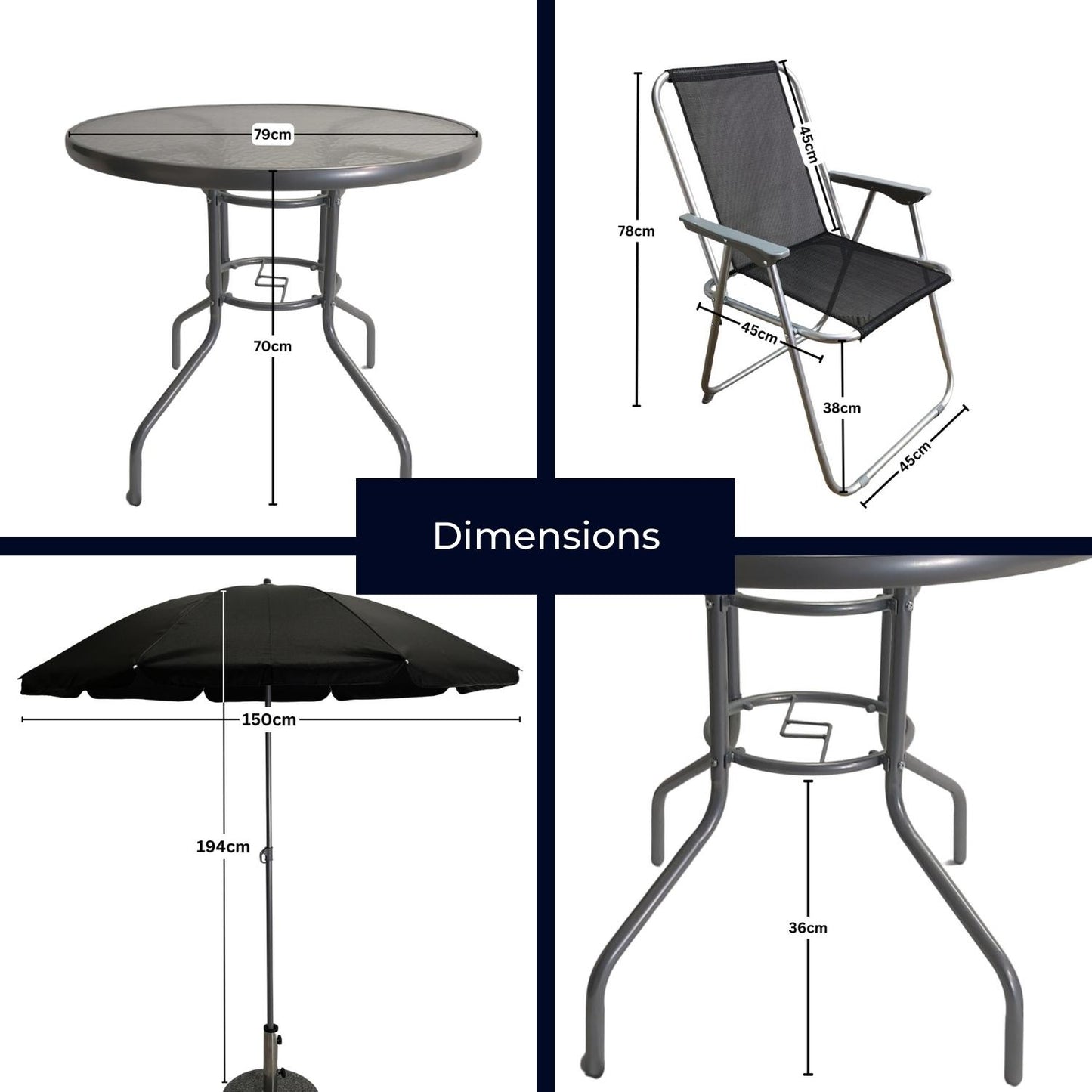 4 Person Textoline Garden Furniture Patio Set 4 Chairs And Parasol