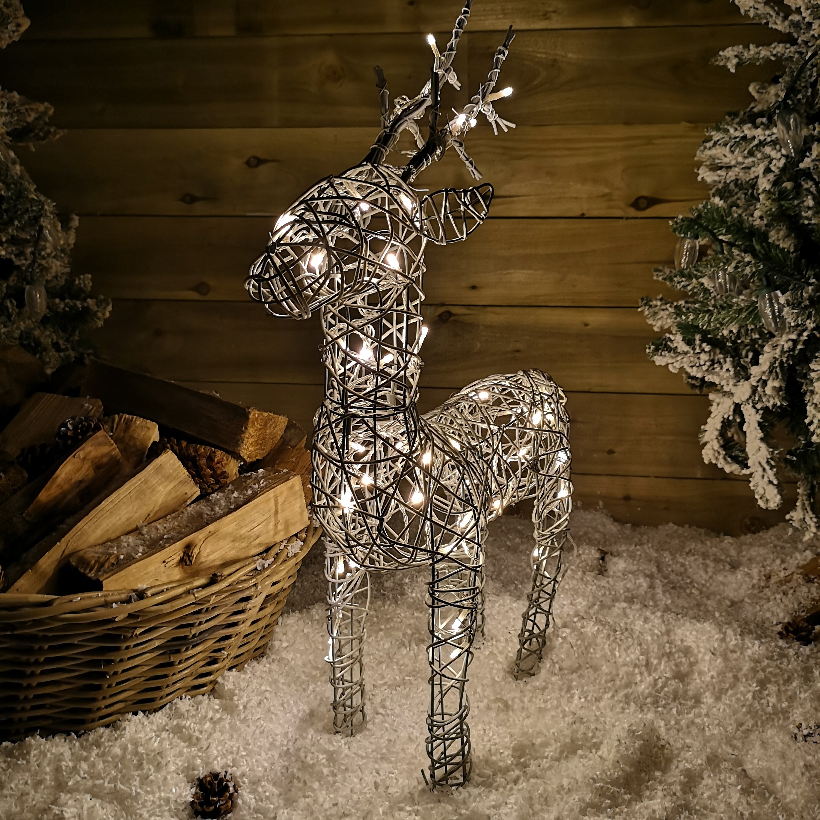 60cm Grey Outdoor Standing Wicker Reindeer Decoration With LED Lights