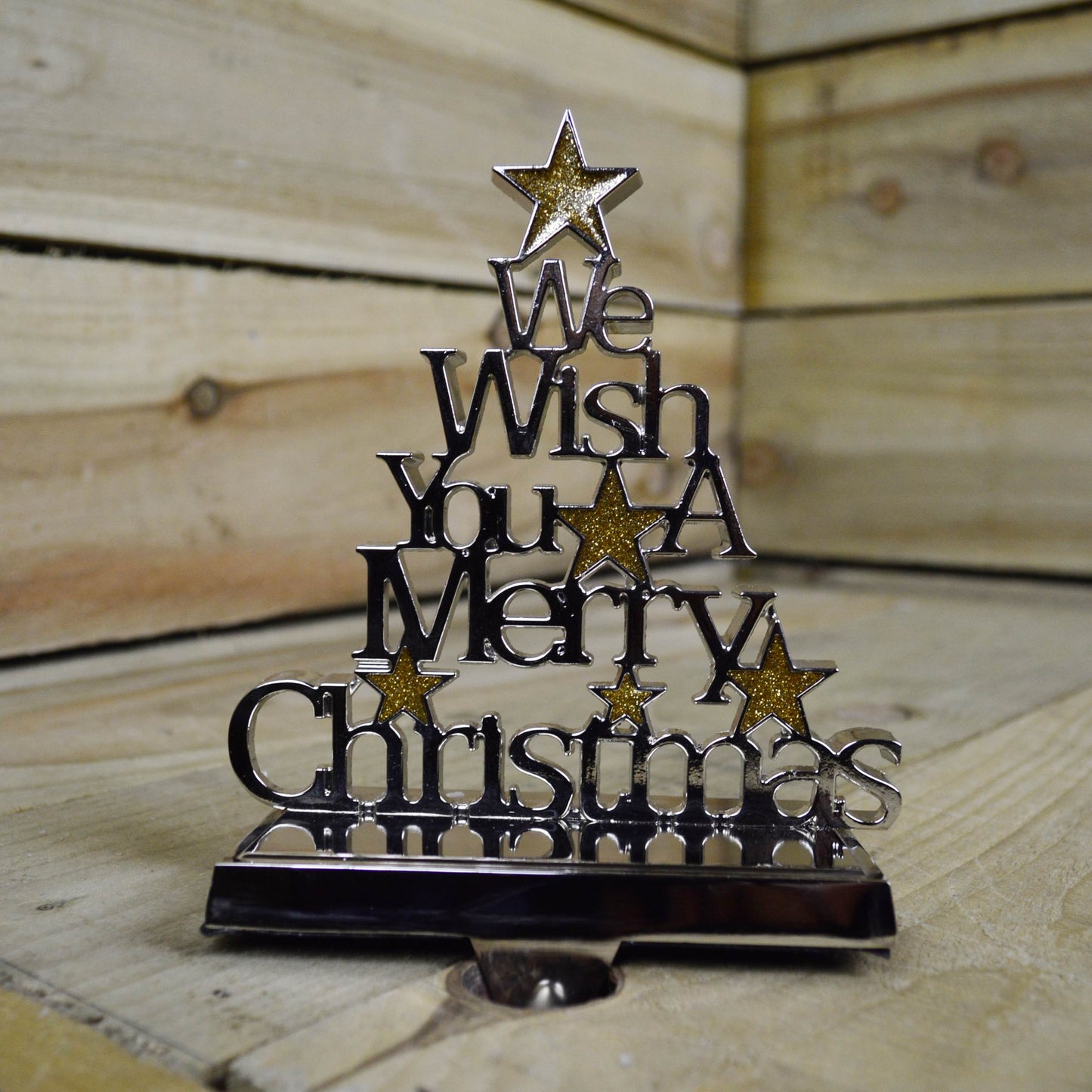 22cm Silver Christmas Stocking Hanger - We Wish You a Merry Christmas