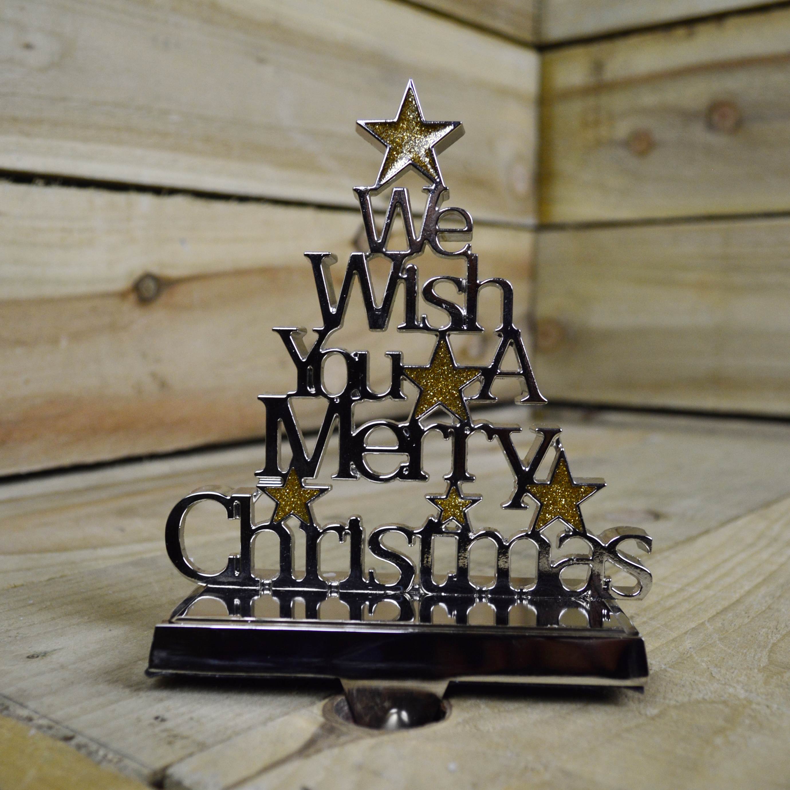 22cm Silver Christmas Stocking Hanger - We Wish You a Merry Christmas