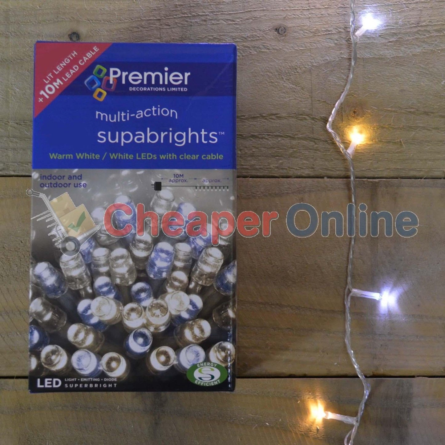 16m 200 LED Premier Outdoor Christmas Lights Warm & Cool White Mix on Clear Wire