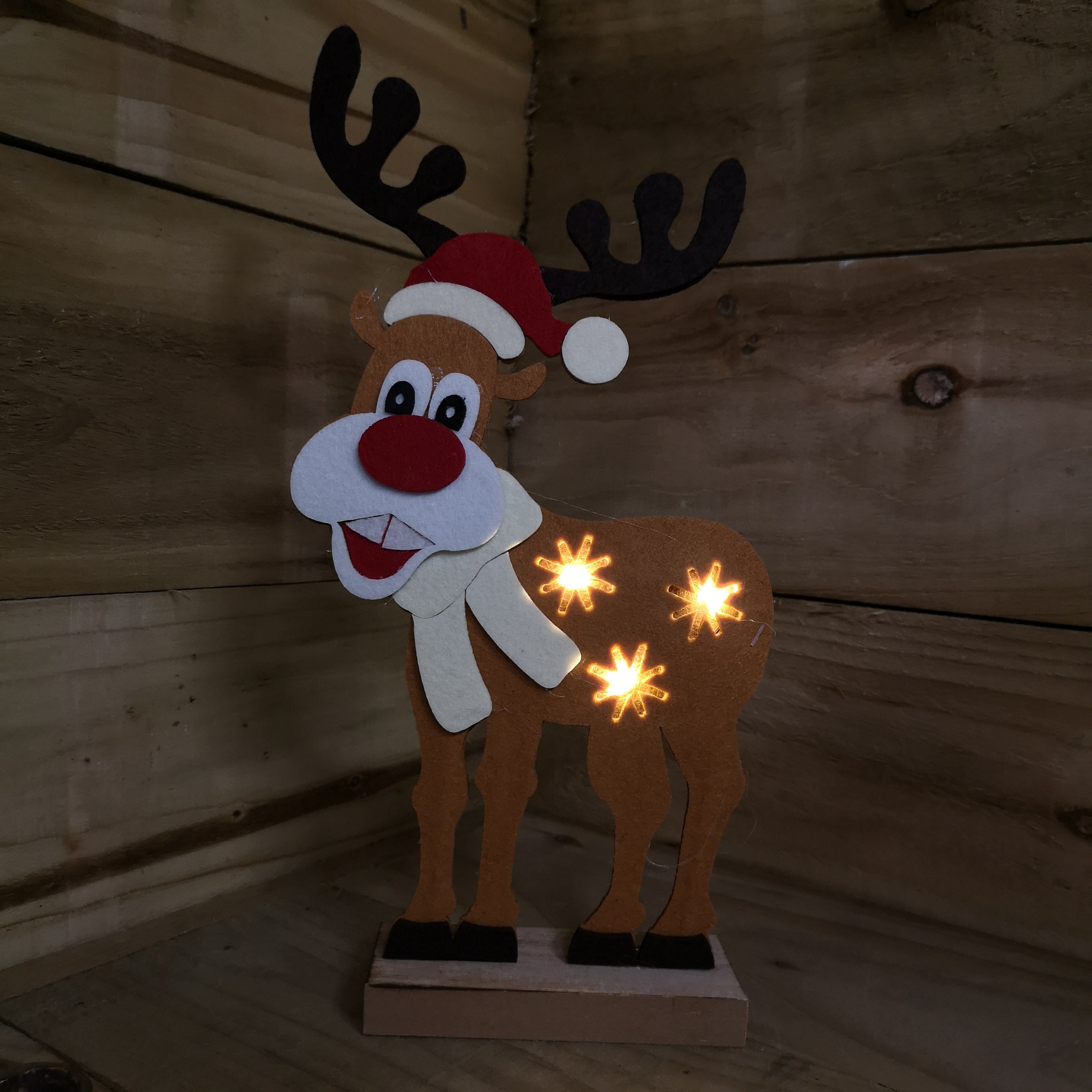 Premier 32cm Felt Reindeer with Santa Hat and 3 Warm White LED
