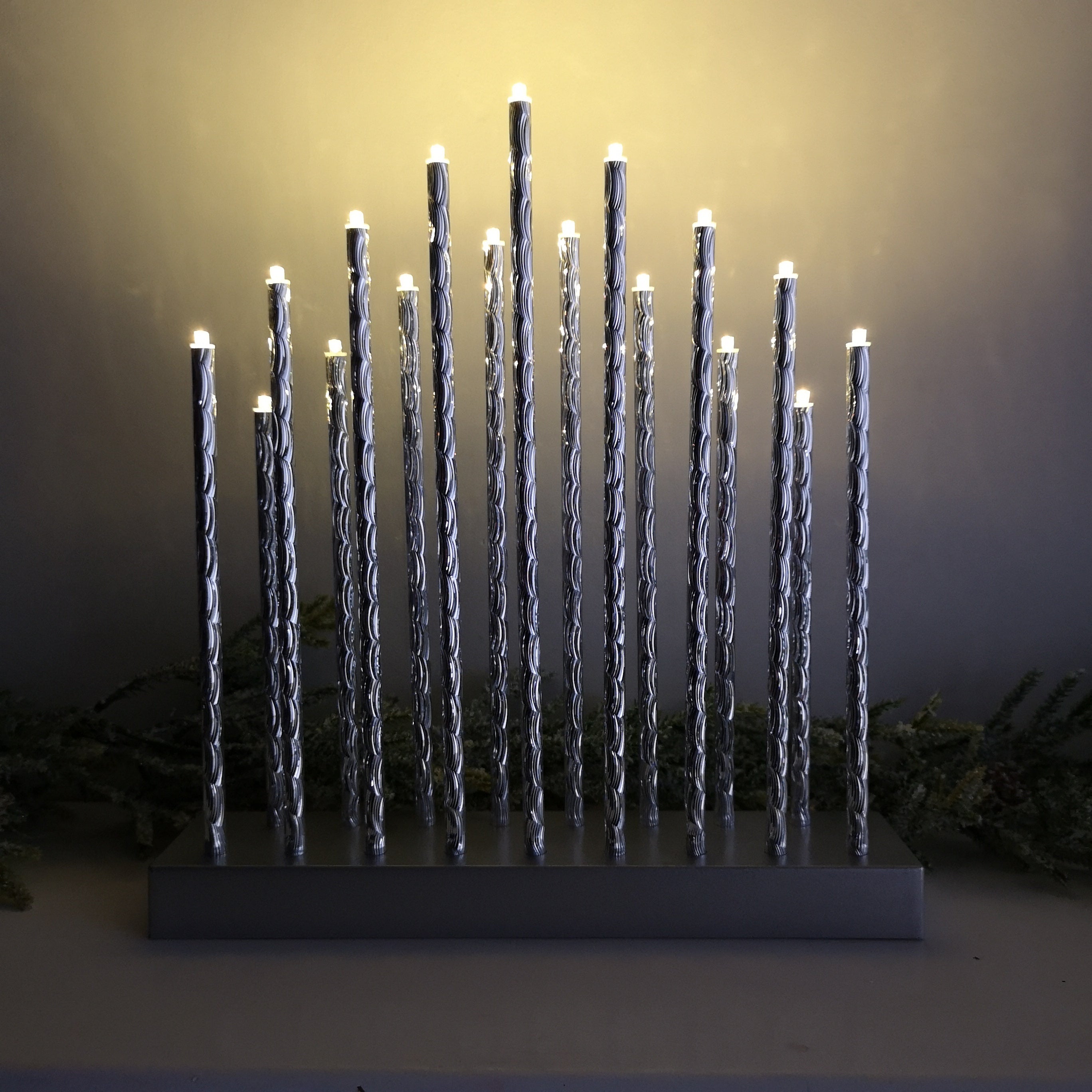 29cm Premier Christmas Candlebridge with 17 LEDs in Silver  Aluminium Battery Operated