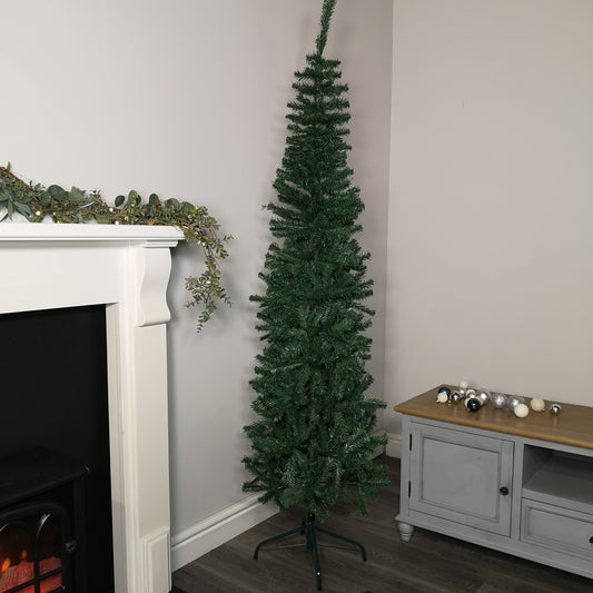 2m (6.5ft) Premier Plain Green Pencil Style PVC Spruce Pine Slim Christmas Tree with Stand