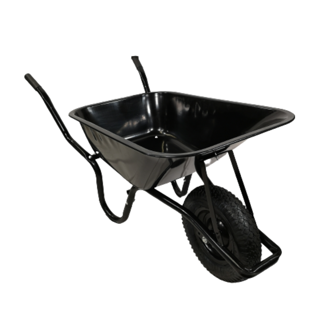 Black 90 Litre 150kg Capacity Heavy Duty Outdoor Galvanised Pneumatic Metal Garden Wheelbarrow